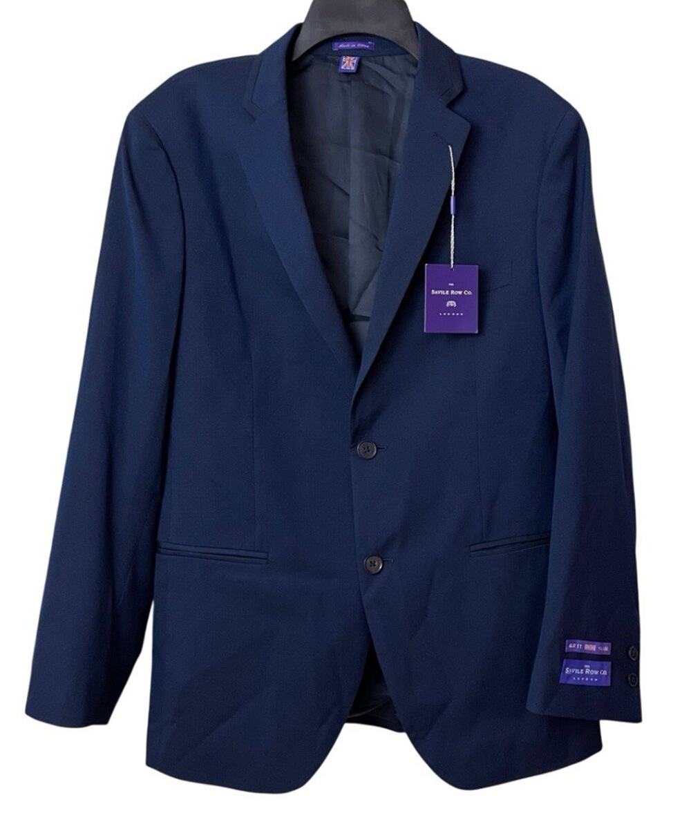Savile Row Co Blazer Mens 40R Blue Slim Fit Stretch Single 2 Button Sport Coat